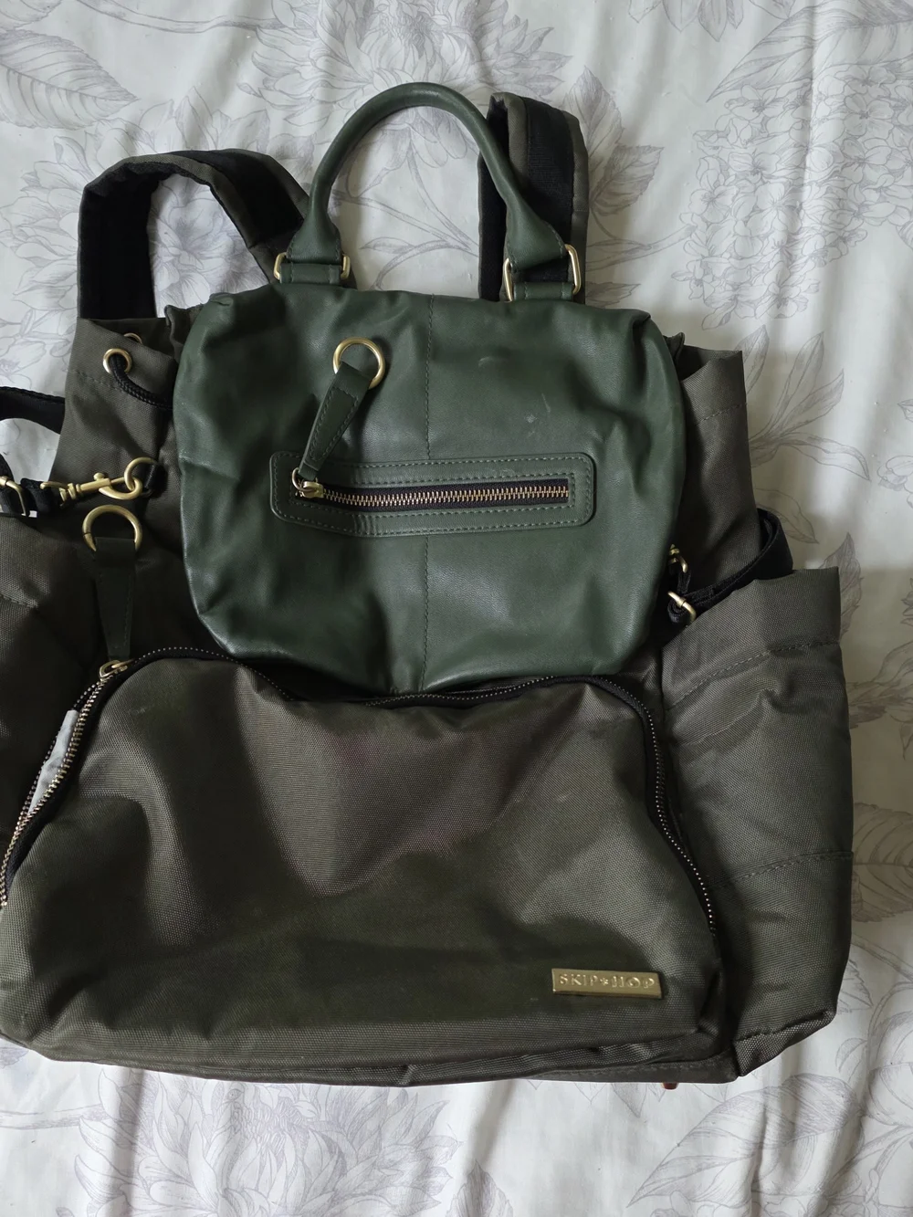 Skip Hop Olive Green Convertible Baby Bag Backpack